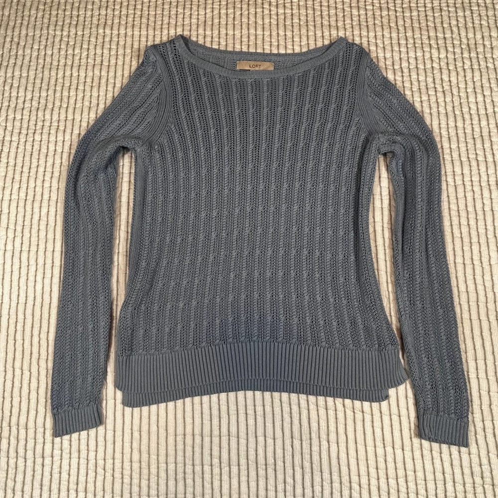 Ann Taylor Loft Womens M Thin Cable Knit Sweater 10% Silk 50% Cotton 40% Rayon